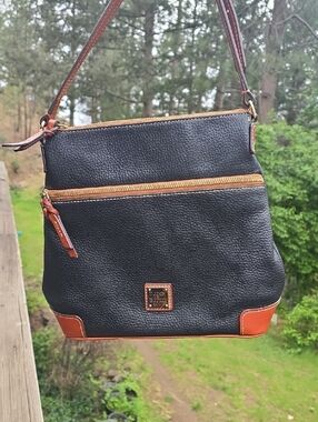 Dooney & Bourke Black Leather Shoulder Bag with Brown Trim